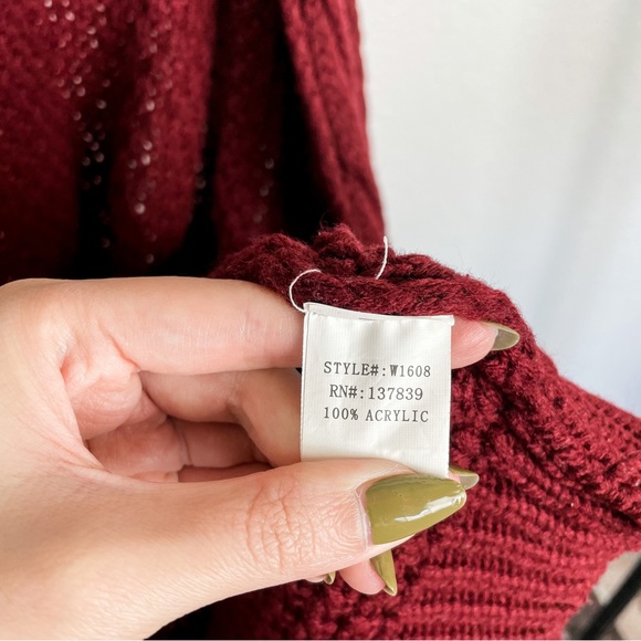 Dreamers Cable Knit Braided Open Cardigan Size  M in Burgundy - Picture 11 of 11